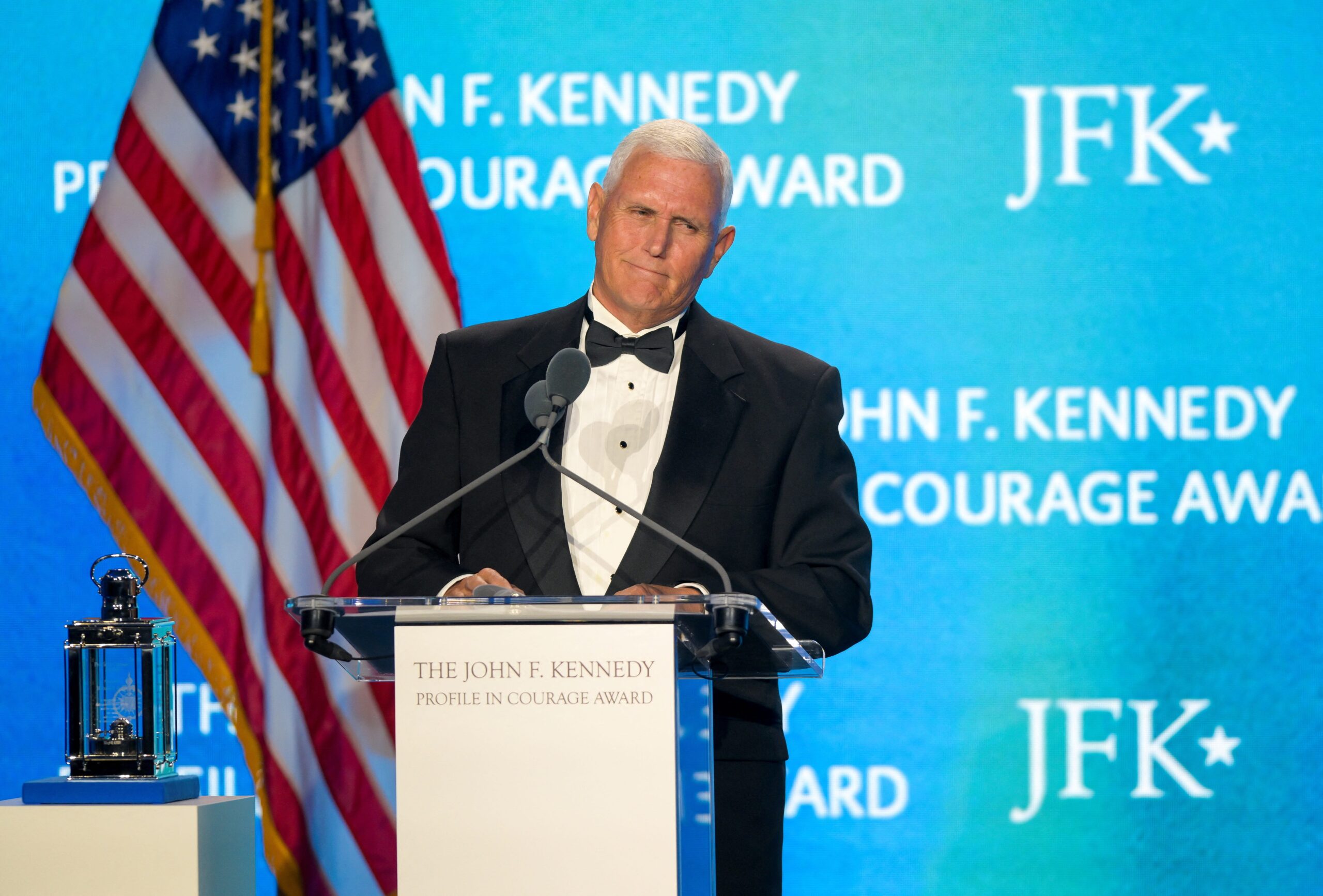 Mike Pence, John F. Kennedy Profile in Courage Award, 2020 election certification, January 6, 2021, Donald Trump, Joe Biden, U.S. Capitol, peaceful transfer of power, Caroline Kennedy, Jack Schlossberg, John F. Kennedy Presidential Library and Museum, political courage, public servants, John McCain, Nancy Pelosi, Volodymyr Zelenskyy, Barack Obama, 2024 presidential election, Republican party, Kathryn Palmer, USA TODAY
