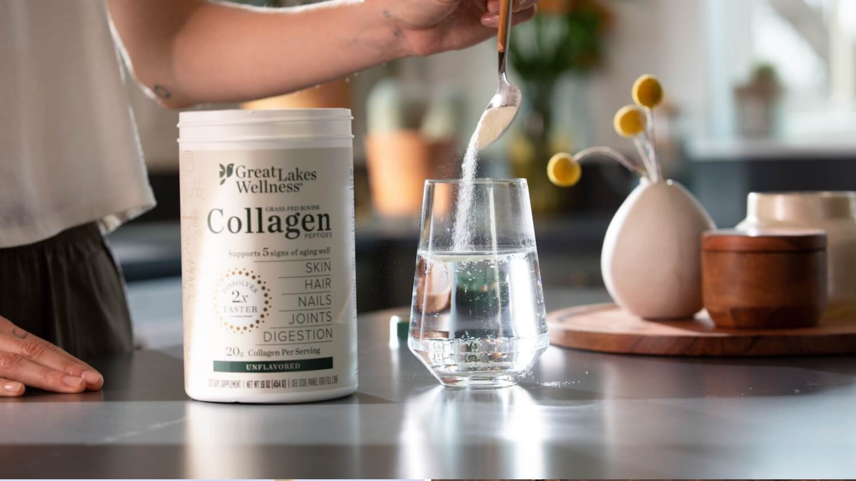 collagen, collagen peptides, Great Lakes Wellness, skin, hair, nails, joints, digestion, supplements, beauty, anti-aging, protein, discount, coupon code, USATODAY20, FDA-registered, iGen Non-GMO, quality, safety, collagen powder
