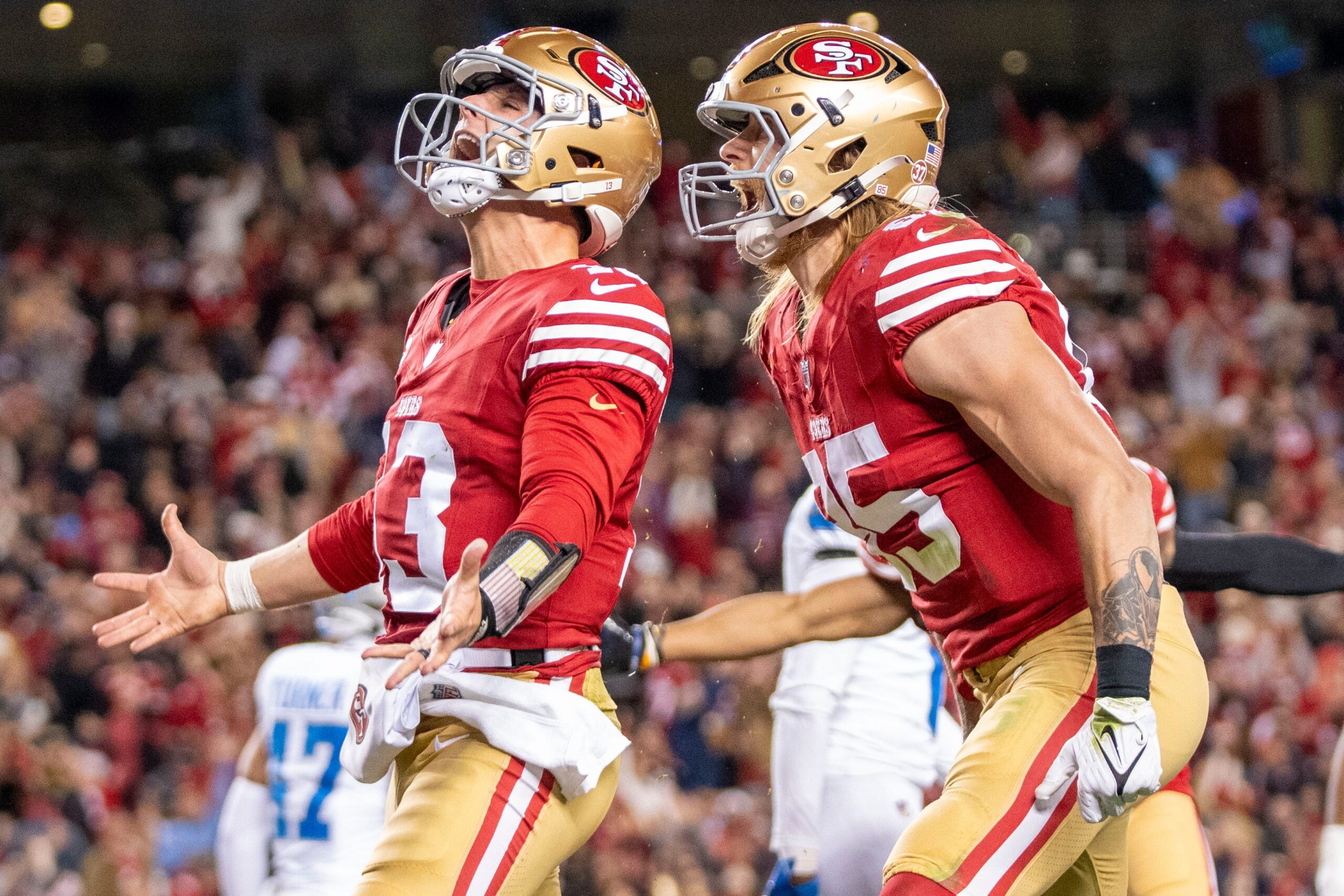 Brock Purdy, George Kittle, San Francisco 49ers, contract extension, NFL, quarterback, tight end, negotiation, salary, AAV, offseason, rookie deal, performance-based pay, free agents, locker room, team chemistry
