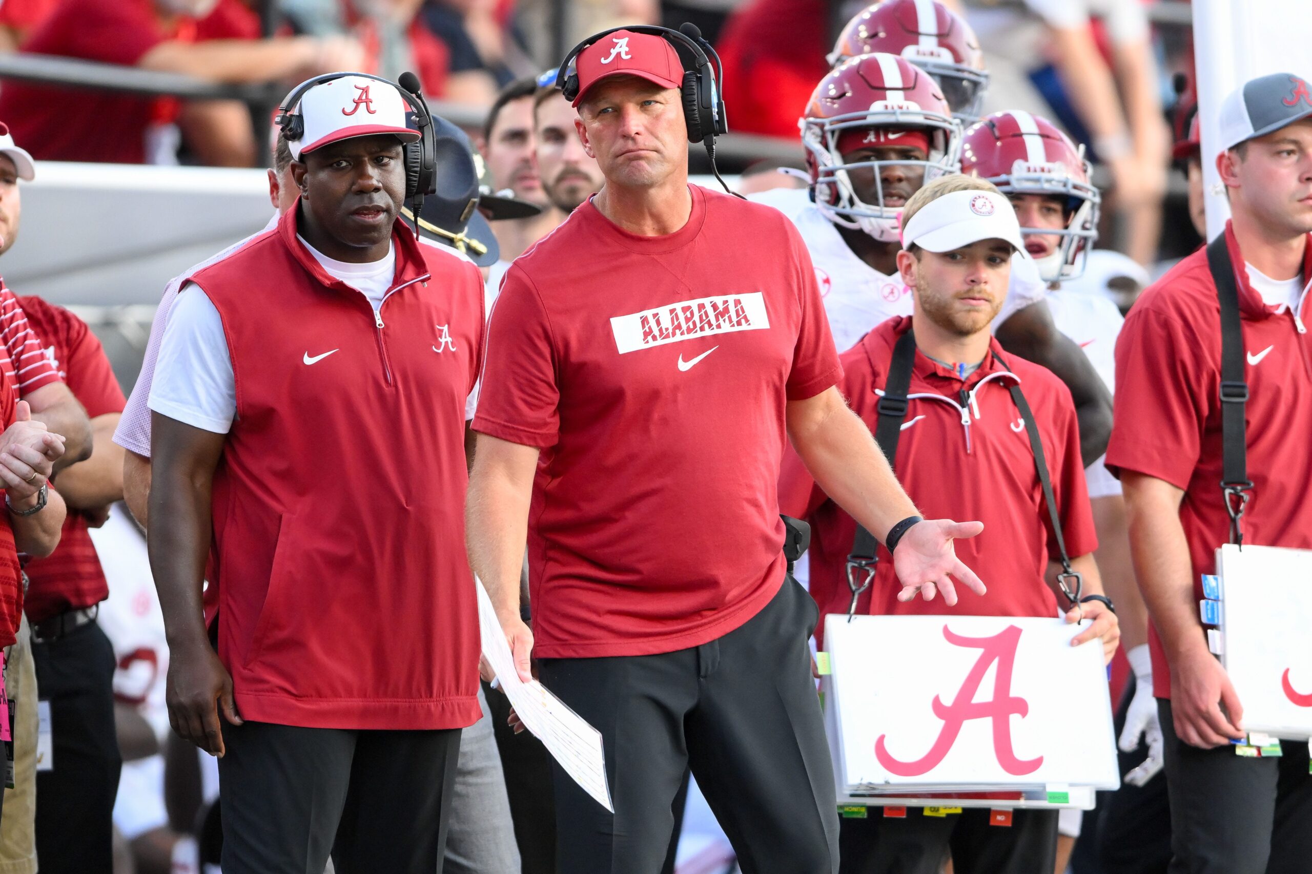 Kalen DeBoer, Alabama football, Nick Saban, Jalen Milroe, Ryan Grubb, college football, SEC, Alabama Crimson Tide, football coach, coaching, team improvement, defensive backfield, wide receivers, offensive line, quarterback competition, Ty Simpson, Keelon Russell, Austin Mack, discipline, penalties, Greg Byrne, athletic director, coaching staff, season preview, analysis, expectations, pressure, recruiting, football program, Blake Toppmeyer
