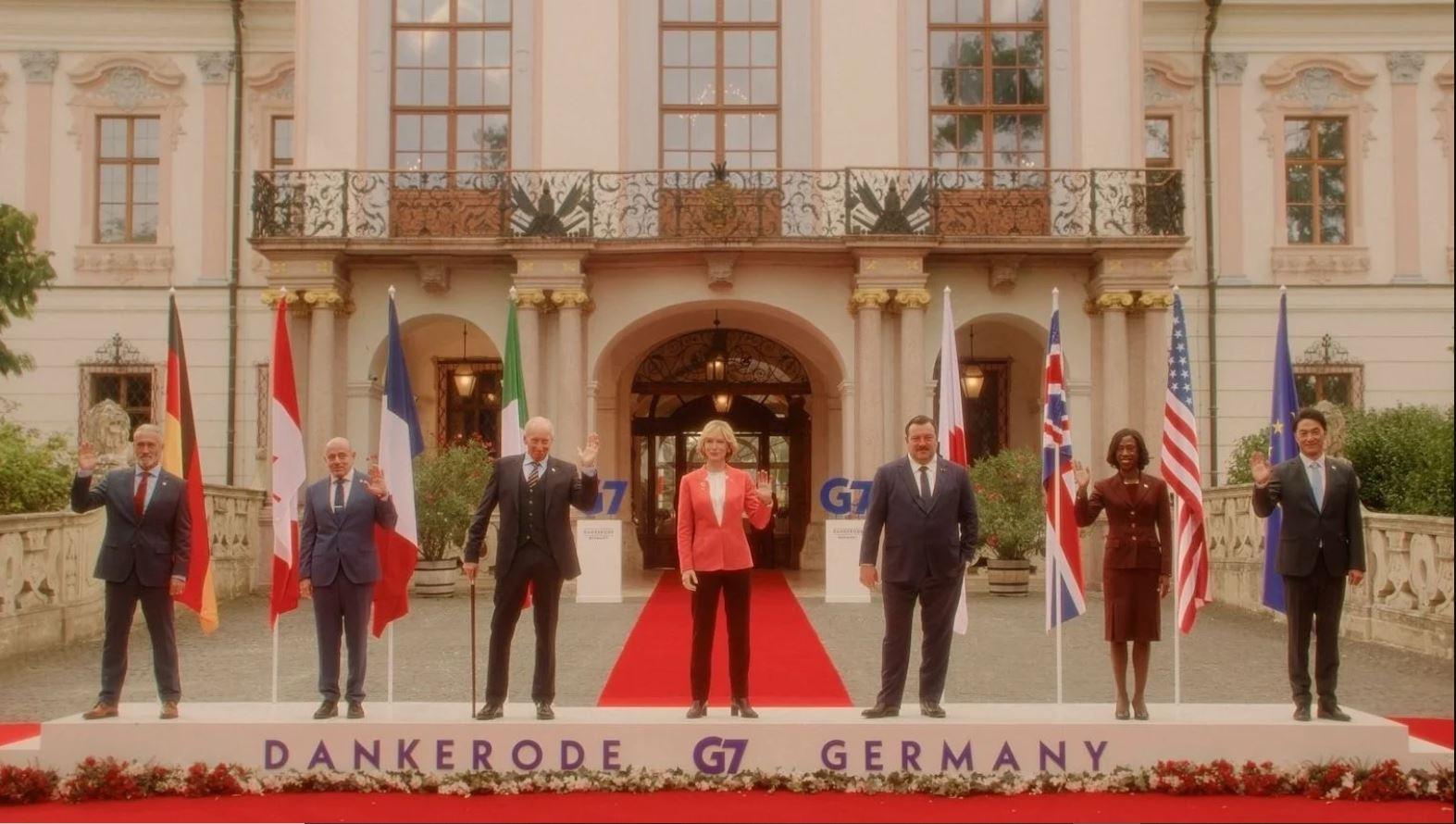 Rumours, Guy Maddin, Cate Blanchett, Denis Ménochet, Roy Dupuis, Nikki Amuka-Bird, film review, political satire, horror, comedy, G7 summit, zombie movie, German Chancellor, French President, Canadian Prime Minister, international relations, democracy, film criticism
