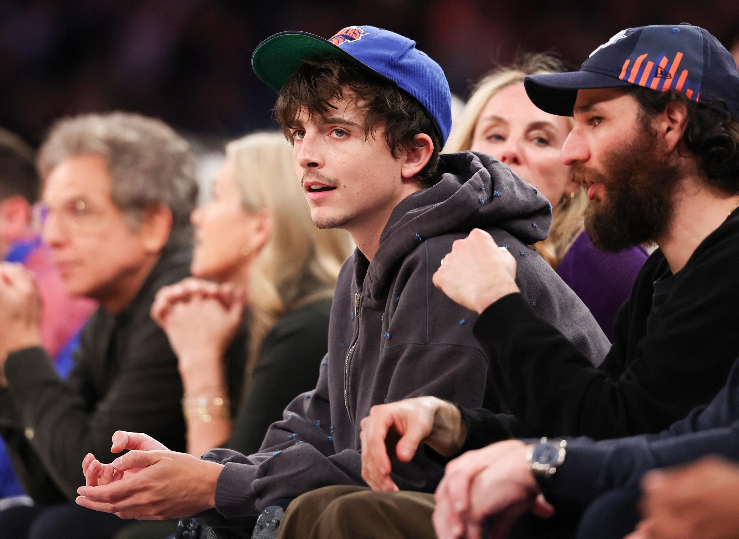 Timothée Chalamet, NBA, New York Knicks, beIN Sports, NBA Extra, Mary Patrux, Jacques Monclar, Fred Weis, French NBA Analysis, Brooklyn Nets, Dune 3, criticism, sports, basketball, playoffs, Instagram, actor, AS Saint-Etienne, football, Call Me by Your Name, Wonka
