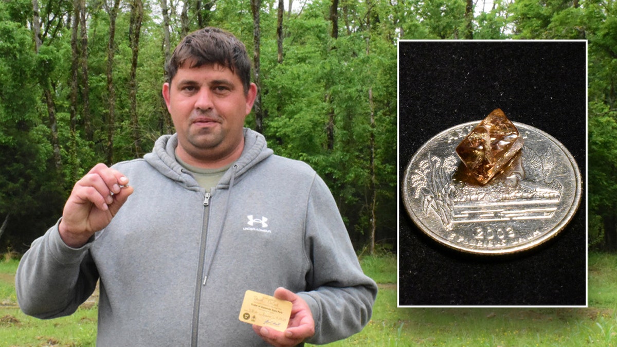 diamond, Crater of Diamonds State Park, Arkansas, David DeCook, Duke Diamond, 3.81-carat diamond, diamond discovery, state park, amateur rock collector, Minnesota resident, largest diamond 2025, Arkansas State Parks, diamond hunting, Werthers candy wrapper, Julien Navas, Carine diamond
