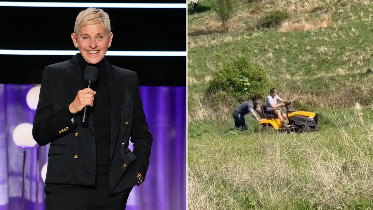Ellen DeGeneres, Portia de Rossi, lawn mowing, UK, England, farmhouse, Donald Trump, Rosie O'Donnell, political views, celebrity move, Cotswolds, The Farmers Dog, celebrity news, entertainment news, Montecito, California, inauguration, Ireland, US Weekly
