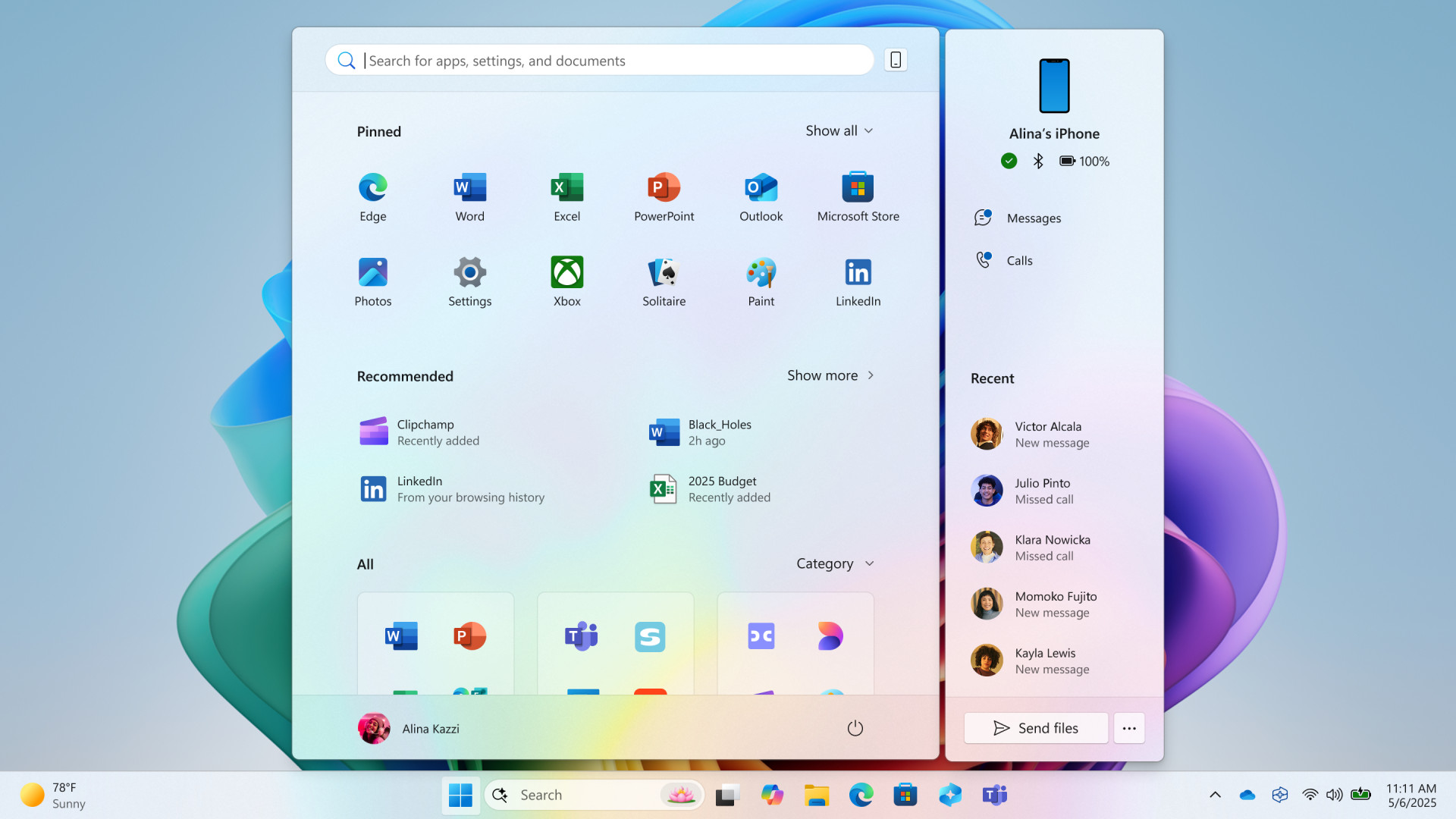Windows 11, Start menu, Microsoft, Snapdragon X, Copilot+ PC, AI tools, agentic AI, Settings app, Windows Recall, Phone Link, Android, iPhone, PC för Alla
