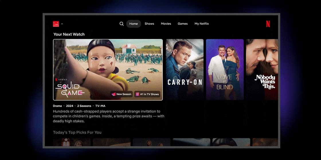 Netflix, Google TV, UI change, user interface, design, streaming, movies, TV shows, recommendations, AI, artificial intelligence, update, Android, iOS, mobile, search, beta, carousel, browsing, user experience, mood, interests, homepage, categories, vertical card feed, shorts

