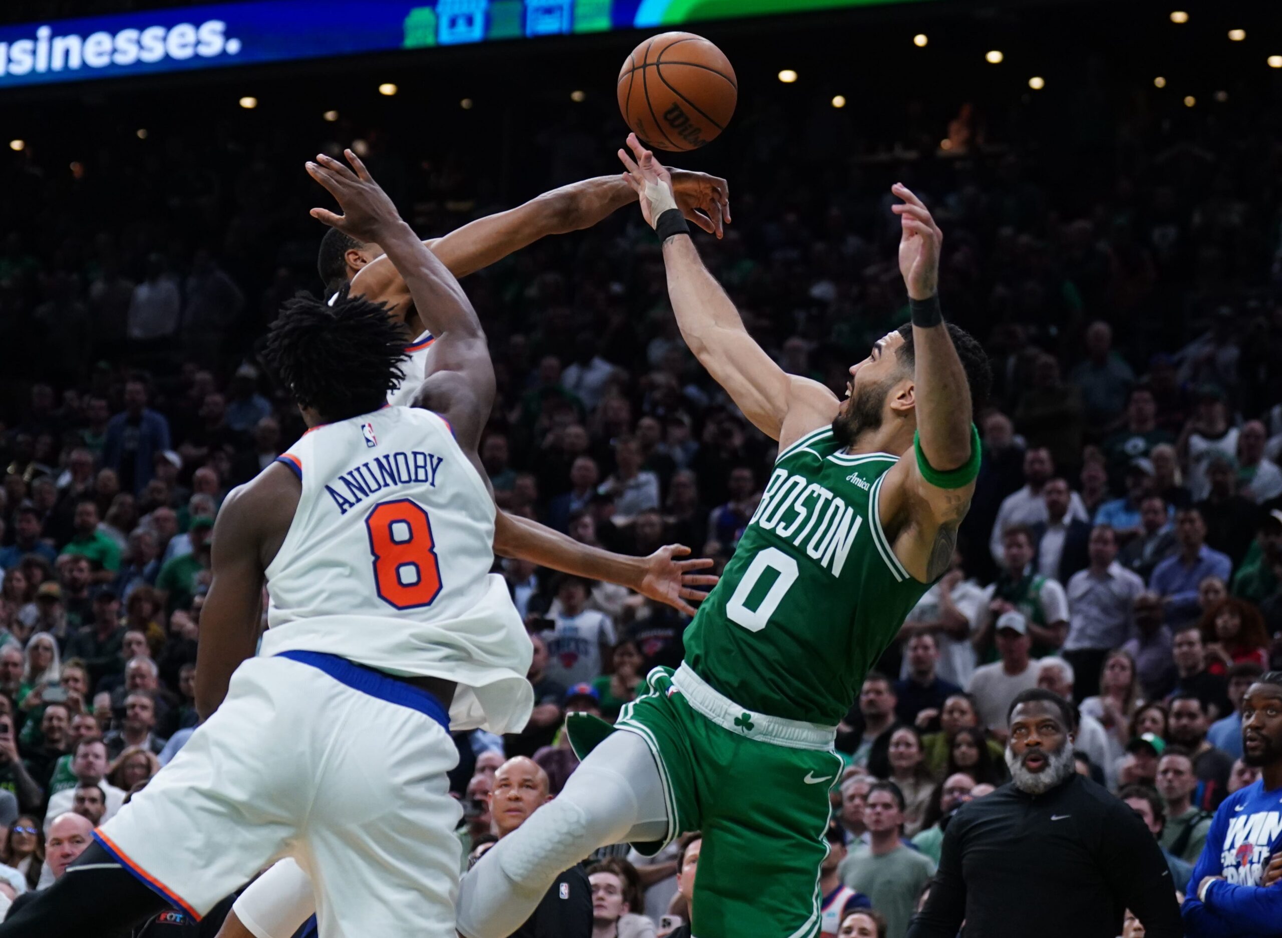Boston Celtics, New York Knicks, NBA Playoffs, Game 2, Mikal Bridges, Kristaps Porziņģis, Fourth Quarter Collapse, Comeback Win, Eastern Conference Semifinals, Basketball Analysis, NBA, TD Garden, Madison Square Garden, NBA Postseason
