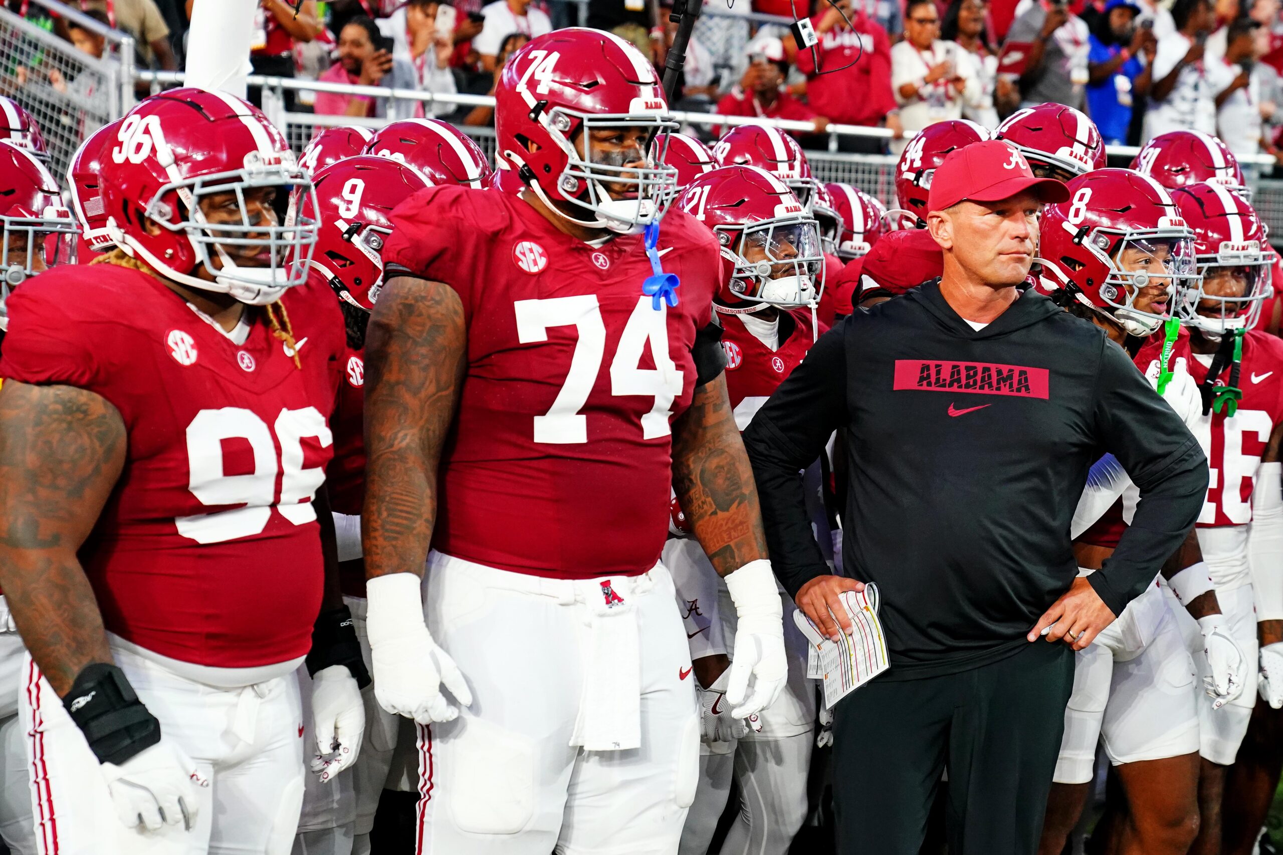 Alabama football, Kalen DeBoer, Nick Saban, SEC, college football, Ryan Grubb, Ty Simpson, Jalen Milroe, Germie Bernard, Ryan Williams, Isaiah Horton, defensive backfield, championship expectations, Alabama Crimson Tide, football coach interview
