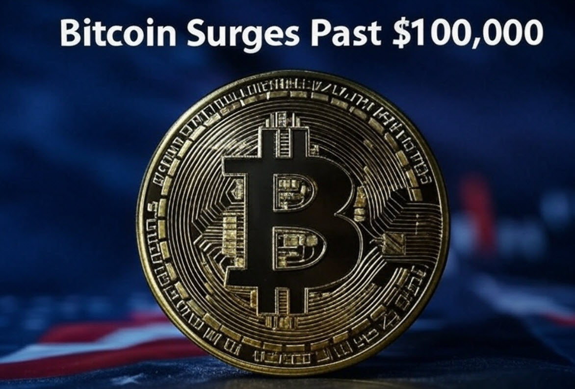 Bitcoin, BTC, cryptocurrency, price surge, $100000, Trump trade, Donald Trump, pro-crypto policies, market analysis, institutional adoption, macroeconomic factors, treasury companies, Strategy, Metaplanet, Bitcoin ETFs, BlackRock, Fidelity, IBIT ETF, Ryan Yoon, Tiger Research, NUPL, MVRV-Z, Federal Reserve, interest rates, crypto market, trading volume, all-time high, market sentiment, Bitcoin volatility, crypto investment, digital asset

