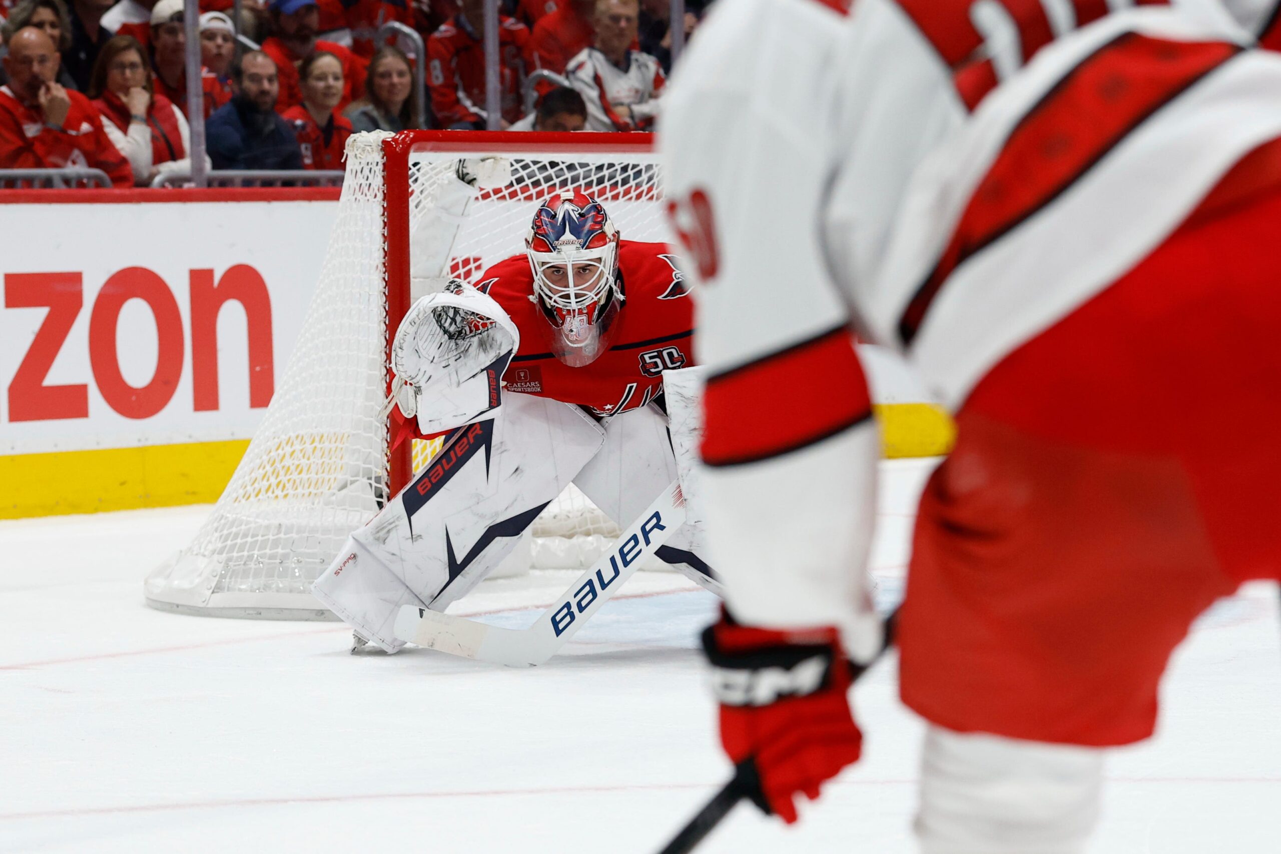 Washington Capitals, Carolina Hurricanes, NHL Playoffs, Eastern Conference Semifinals, Game 2, Logan Thompson, Tom Wilson, Connor McMichael, John Carlson, Shayne Gostisbehere, Frederik Andersen, hockey, series tied, playoff series, game recap, game highlights, Capitals win, Hurricanes loss, penalty kill, power play, save percentage, goals-against average
