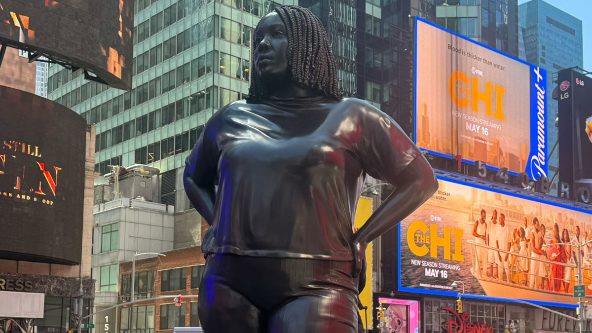 Times Square, statue, Black woman, Thomas J Price, Grounded in the Stars, Man Series, art, sculpture, diversity, inclusion, monument, public art, New York City, culture, anti-Blackness, Father Francis P. Duffy, George M. Cohan
