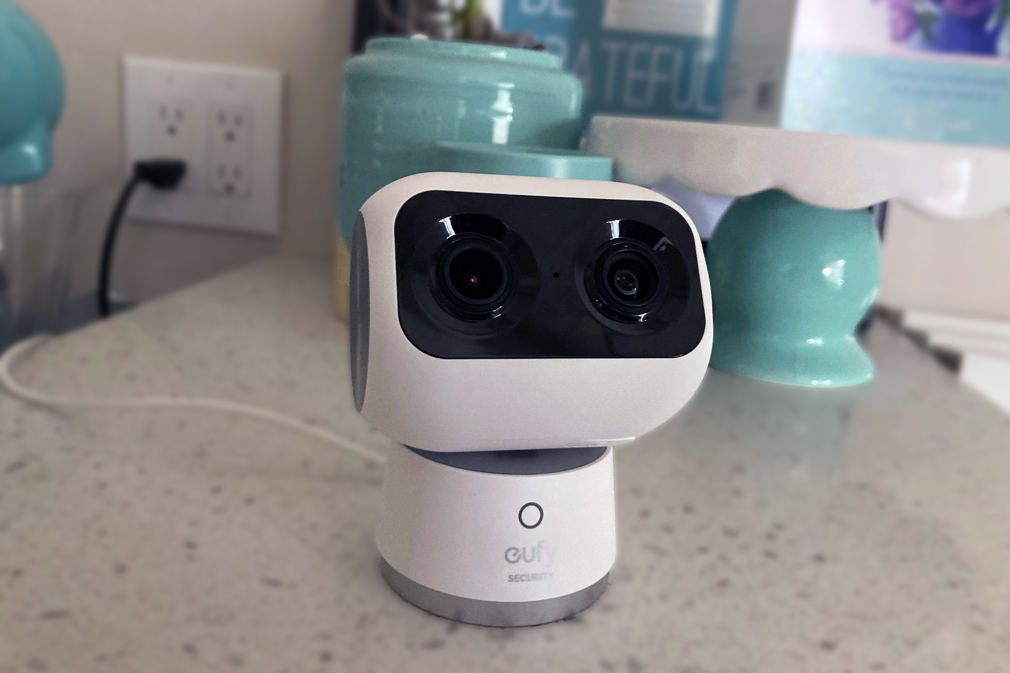 Eufy Indoor Cam S350, security camera, home security, dual-lens camera, pan-and-tilt camera, 4K camera, 2K camera, wide-angle lens, telephoto lens, AI tracking, pet detection, motion detection, sound detection, cloud storage, local storage, microSD card, Eufy HomeBase, Alexa, Google Assistant, smart home, review, TechHive, Michael Ansaldo, home surveillance
