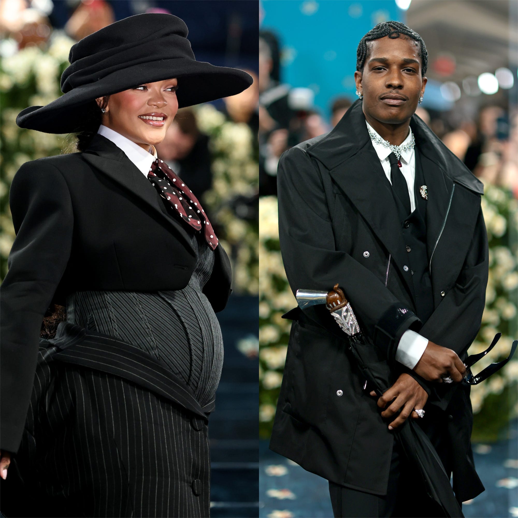 Rihanna, A$AP Rocky, Met Gala, pregnancy, baby name, RZA Athleston Mayers, Riot Rose, celebrity baby, Anna Wintour, Late Night with Seth Meyers, Superfine: Tailoring Black Style, celebrity fashion, pregnancy reveal
