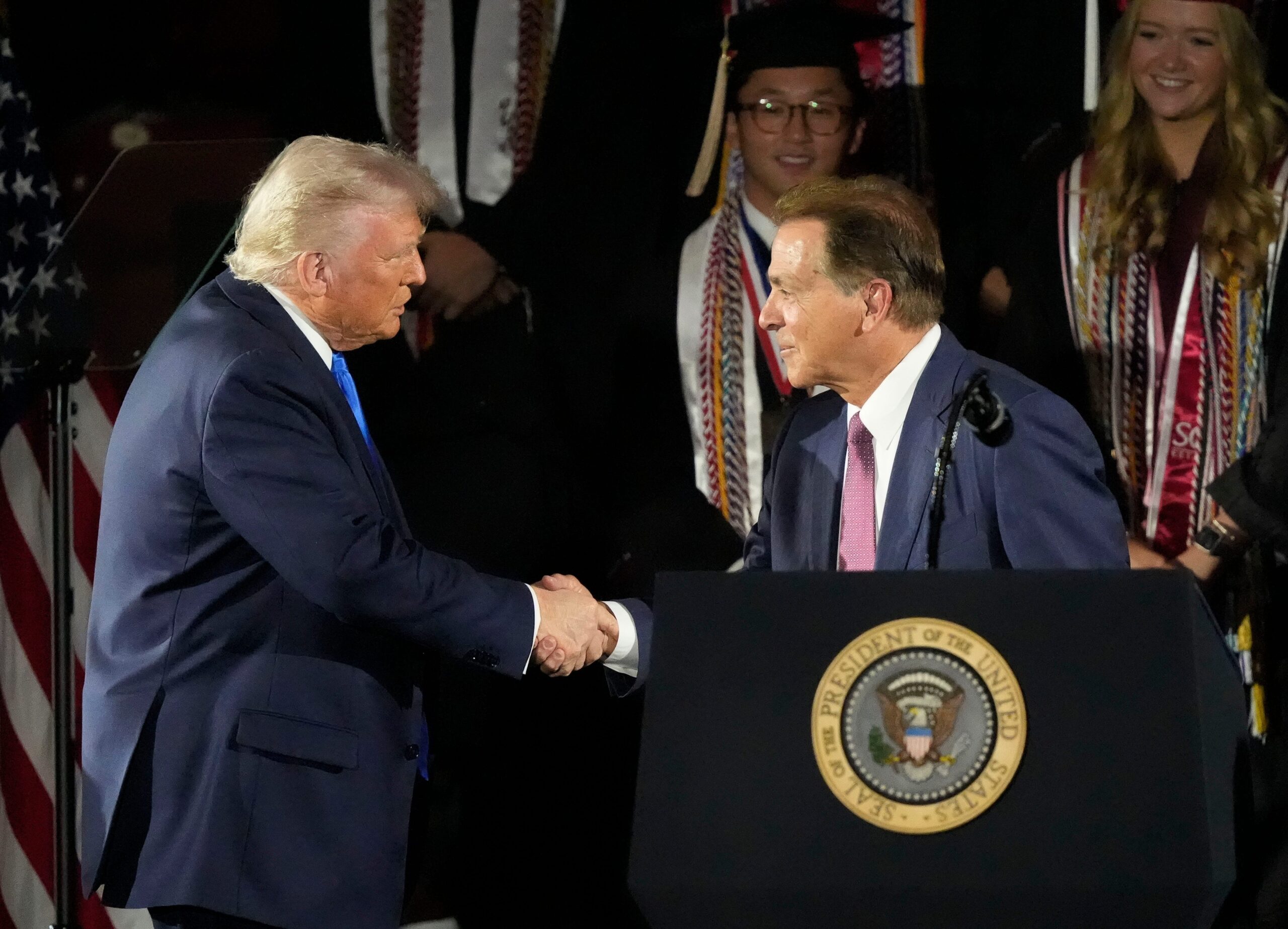 Donald Trump, college sports, NCAA, NIL, Nick Saban, Tommy Tuberville, Congressional intervention, college athletics, sports reform, presidential commission, political strategy, sports law, athlete compensation, college football, basketball, Condoleezza Rice, economic impact, sports governance, sports regulation

