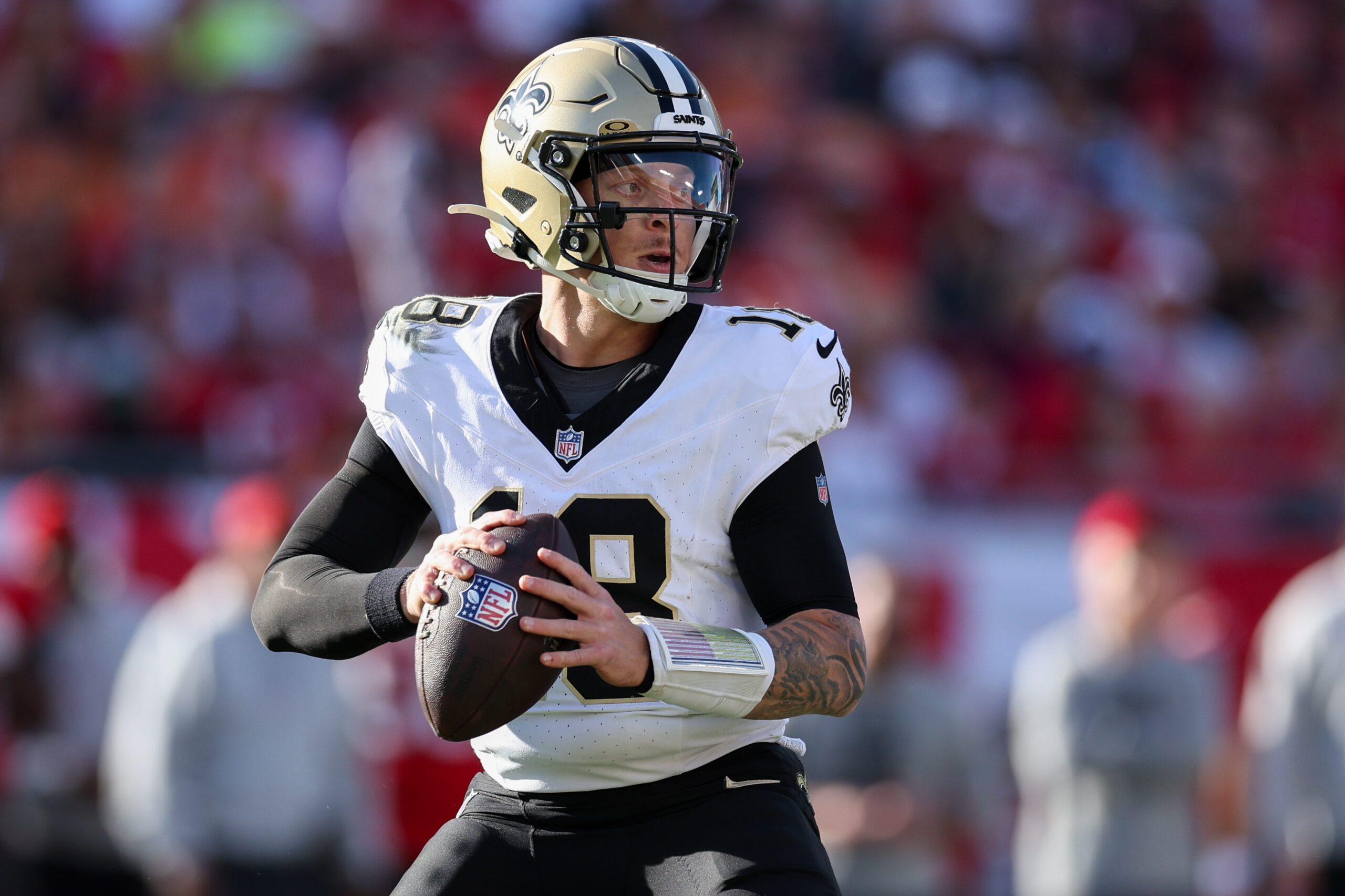 Derek Carr, retirement, New Orleans Saints, Kellen Moore, NFL, quarterback, Shough, Rattler, Haener, injury, shoulder, labral tear, rotator cuff, Arch Manning, 2025 season
