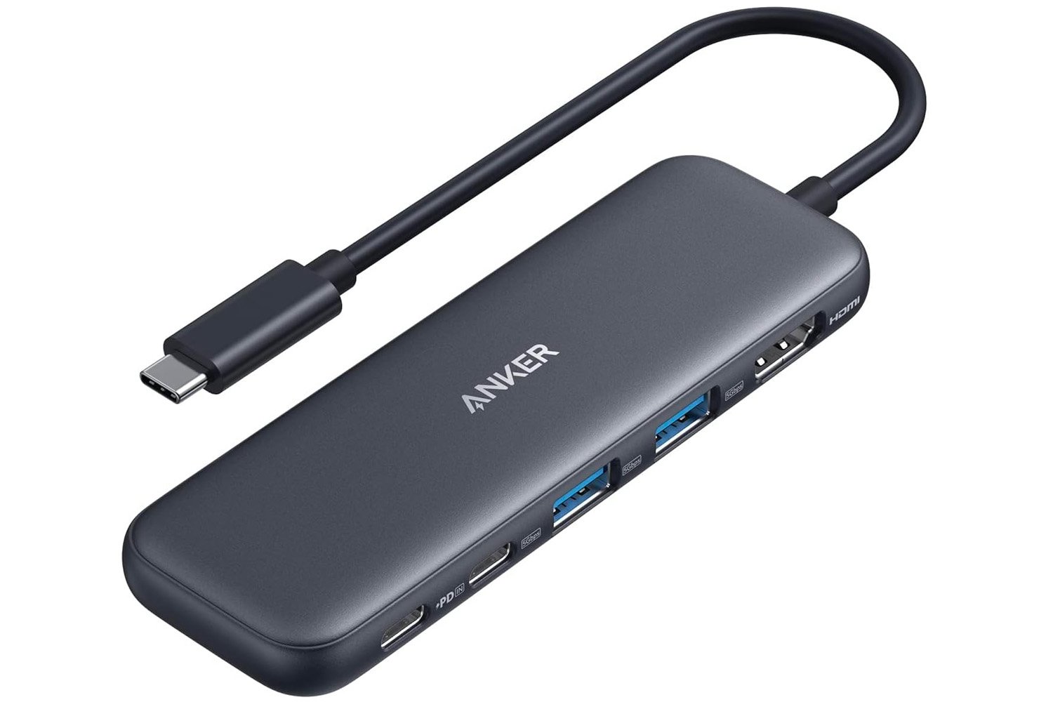 Anker USB-C Hub, USB-C Hub, USB hub, USB adapter, USB-C adapter, 5-in-1 hub, HDMI adapter, USB-A ports, USB-C data port, 4K HDMI, power delivery, laptop accessories, connectivity solution, travel accessories, laptop ports, extend display, Amazon deal, discount, Anker, MacBook, Windows laptop, Chromebook, DisplayPort Alt Mode, pass-through charging.
