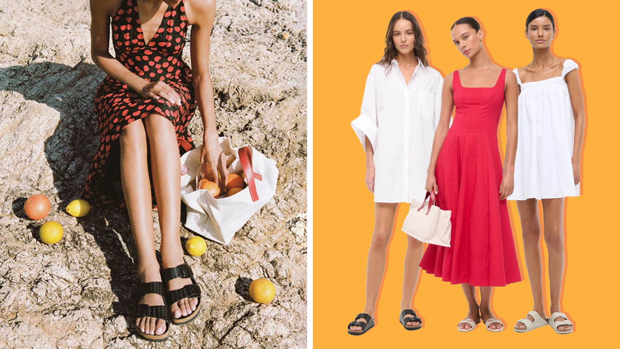 Birkenstock, Staud, collaboration, sandals, Arizona sandal, woven leather, summer fashion, limited edition, California style, footwear, shopping, fashion, leather sandals
