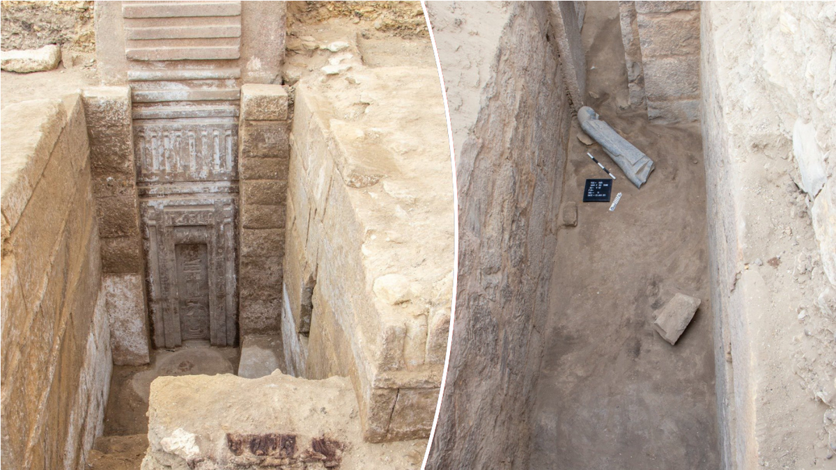 Egyptian tomb, Saqqara, Giza, Prince Userefre, King Userkaf, Fifth Dynasty, false door, hieroglyphics, archaeology, ancient Egypt, Sherif Fathy, Egyptian Ministry of Tourism and Antiquities
