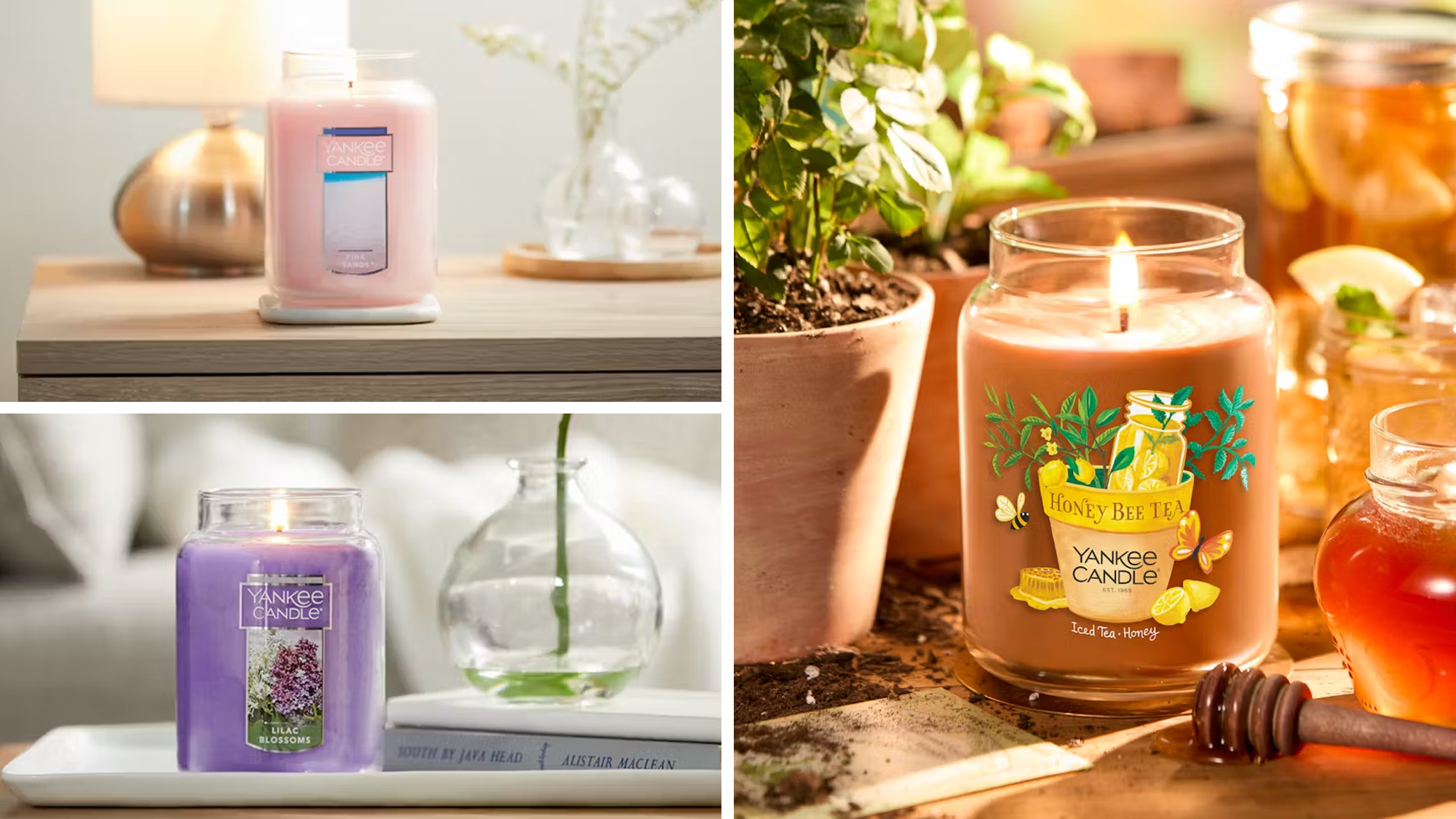 Yankee Candle, candles, sale, BOGO, 50% off, large candles, original candles, signature candles, seasonal scents, best-selling candles, new releases, summer, hostess gift, Memorial Day, housewarming, Lilac Blossoms, Belgian Waffles, Pink Sands, Lemon Lavender, Sage and Citrus, Honey Be a Tea, Honey Tea collection, fragrances, home decor, summer scents, gifts

