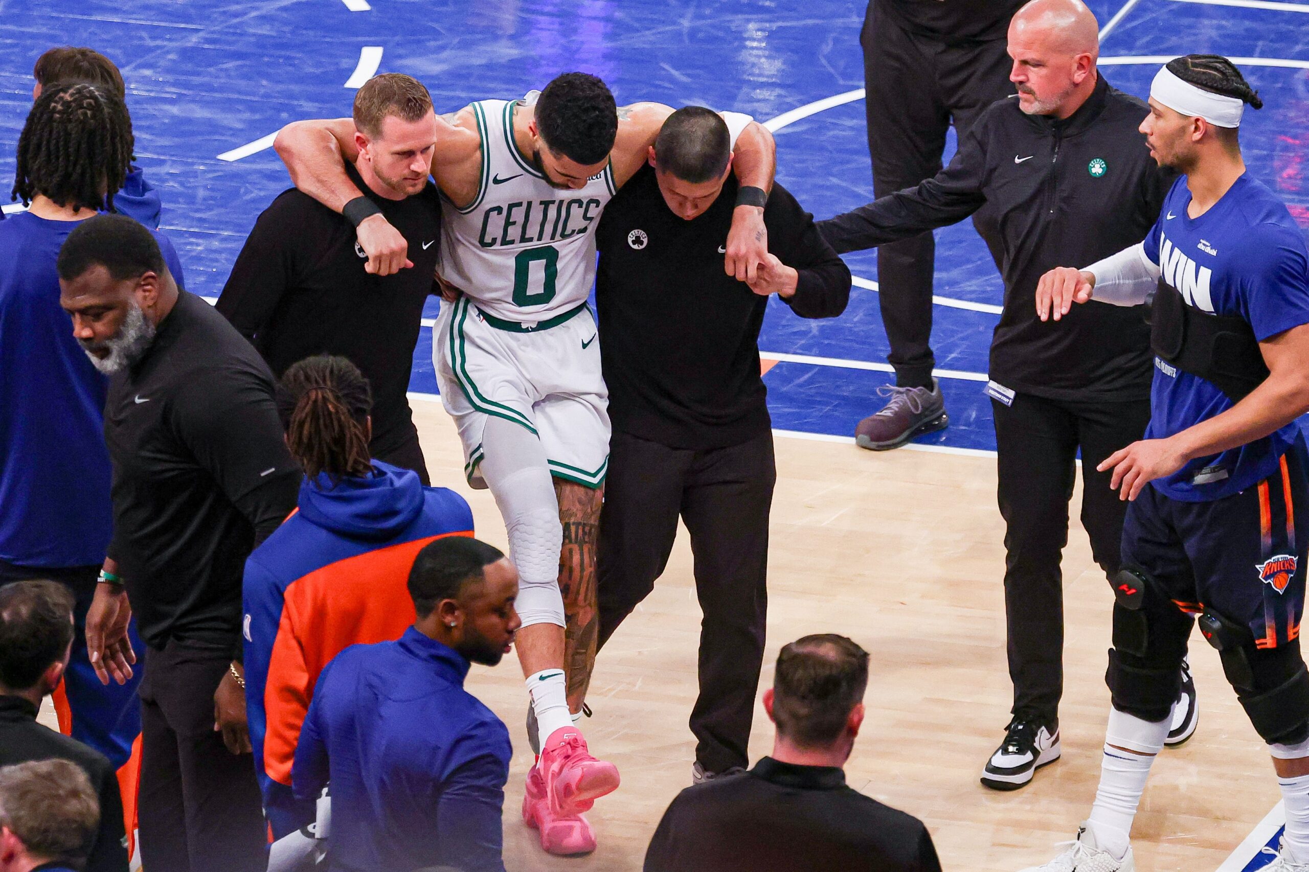 Boston Celtics, New York Knicks, NBA Playoffs, Game 4, Jayson Tatum injury, Brunson performance, NBA, basketball, playoffs, series lead, TD Garden, analysis
