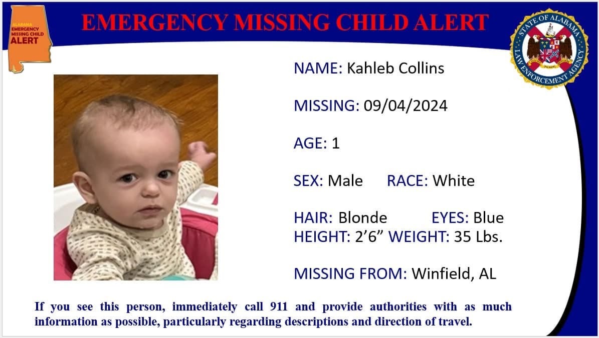 Kahleb Rowan Collins, missing toddler, Alabama, Fayette County, Wendy Pamela Bailey, John Elton Bailey, Steven Collins, Ryleigh Collins, car crash, domestic violence, child abuse, abuse of a corpse, criminally negligent homicide, burn pile, human remains, arrest, indictment, Department of Human Resources, emergency alert, search, investigation, court documents, aggravated child abuse, hindering prosecution, arraignment

