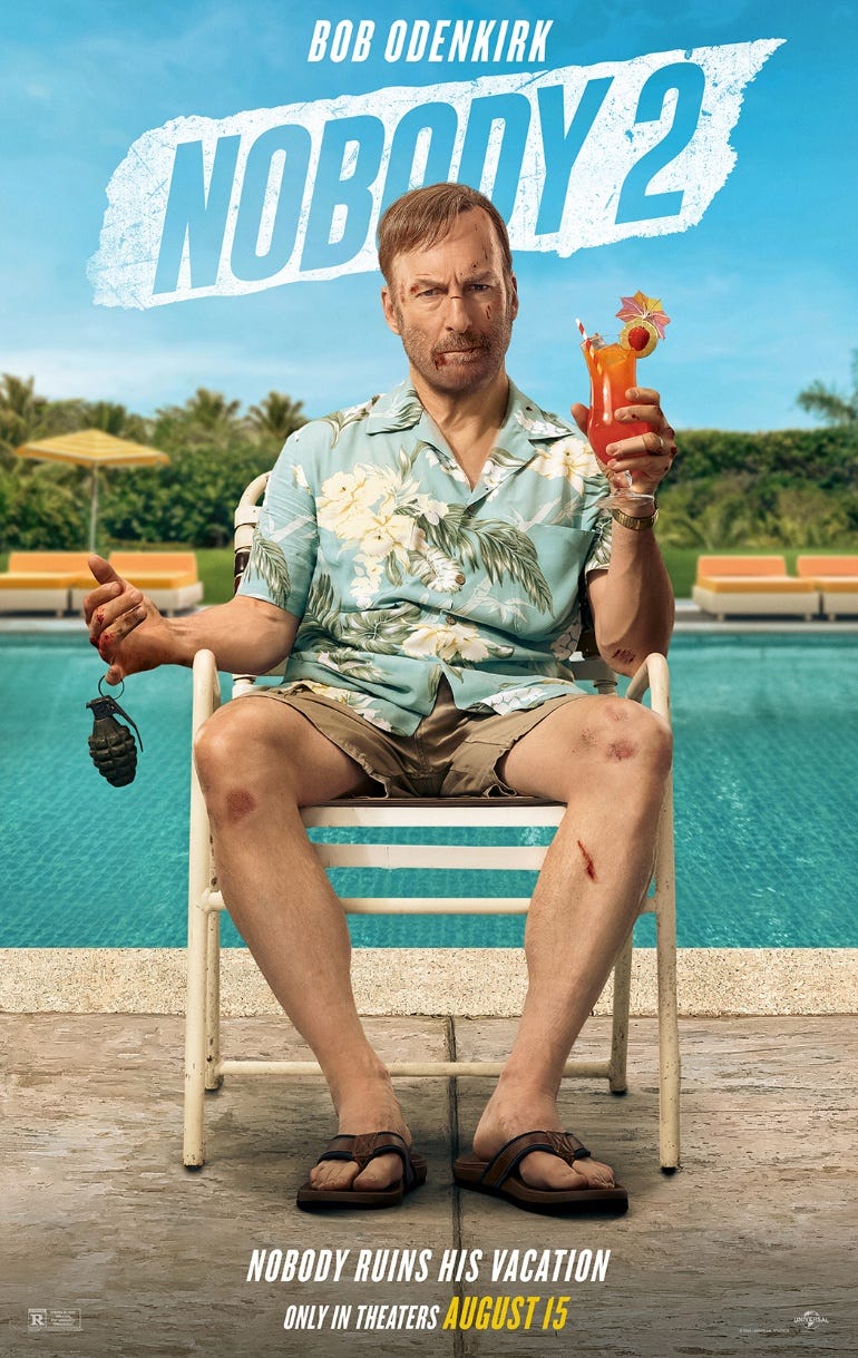 Nobody 2, Bob Odenkirk, Hutch Mansell, action movie, sequel, trailer, release date, August 15 2025, Connie Nielsen, Christopher Lloyd, RZA, John Ortiz, Colin Hanks, Sharon Stone, assassin, waterpark vacation, Universal Pictures, meta keywords
