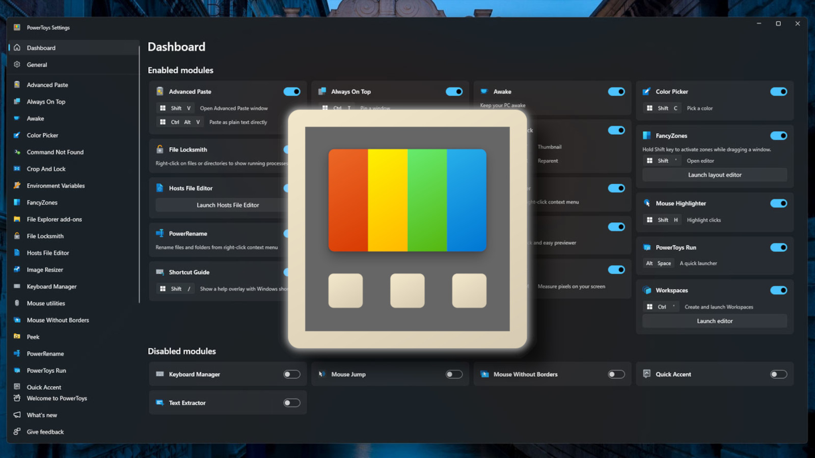 PowerToys, Windows 11, Utilities, Productivity, Advanced Paste, Always On Top, Color Picker, FancyZones, File Explorer Add-ons, Find My Mouse, PowerRename, PowerToys Run, Shortcut Guide, Windows Shortcuts, Keyboard Shortcuts, Windows Tips, Windows Tricks, Microsoft Store, Windows Package Manager
